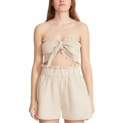 Buy ๐ BB Dakota By Steve Madden ๐ฉ Women's Azalea 2-Pc. Smocked Crop Top & Shorts Set Taupe โจ
