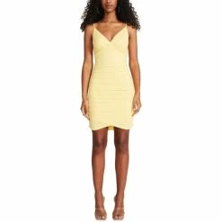 New 🔔 BB Dakota By Steve Madden 👩 Women's Butter You Up Ruched Bodycon 👗 Dress Sunshine 🧨