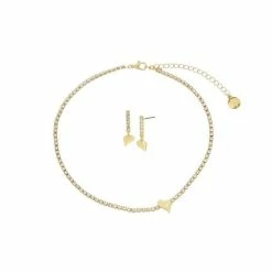 Best Sale 🔥 Steve Madden Heart Jewelry Set, 3 Pieces Crystal, Gold 🌟