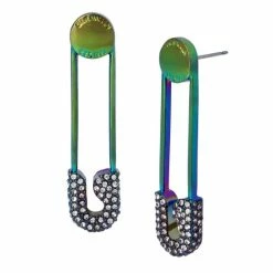 Top 10 🤩 Steve Madden Safety Pin Earrings Crystal, Oil Slick 🎉