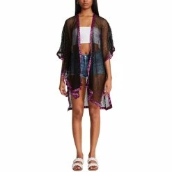 Promo 👏 Steve Madden 👩 Women's Open Wave Mesh Floral Boarder Kimono Pink 💯