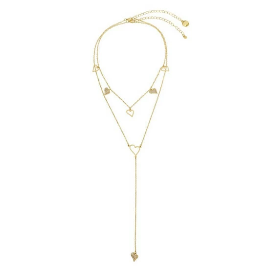 Hot Sale 🔥 Steve Madden Heart Y Necklace Set, 2 Pieces Crystal, Gold 👏