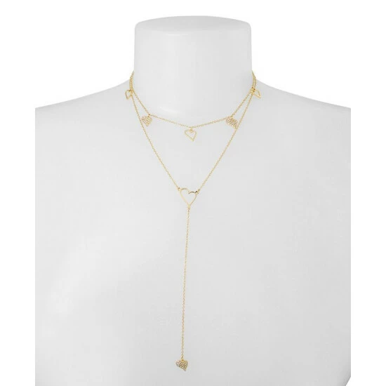 Hot Sale 🔥 Steve Madden Heart Y Necklace Set, 2 Pieces Crystal, Gold 👏 - Image 2