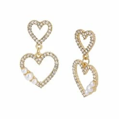 Cheap ๐ฅฐ Steve Madden Heart Double Drop Earrings Crystal, Gold ๐