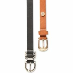 Promo ⭐ Steve Madden 👩 Women's Black & Cognac Faux Leather 2 Piece Belt Set Black/cognac 🎁