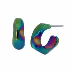 New 🎁 Steve Madden Sculptural Hoop Earrings Oil Slick 🧨