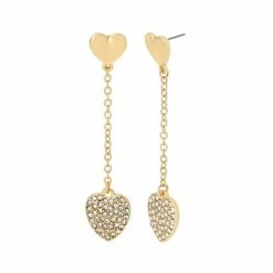 Wholesale 🎉 Steve Madden Pave Heart Linear Earrings Crystal, Gold 💯