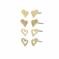 Cheapest ๐ Steve Madden Heart Stud Earrings Set, 8 Pieces Crystal, Gold โจ