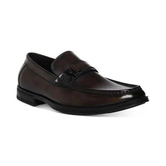Best Pirce 👏 Steve Madden Men's Jazzin Waxed Leather Shiny-Bit 👗 Dress Loafer Dk Grey 👏