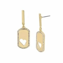Deals ⭐ Steve Madden Heart Tag Drop Earrings Crystal, Gold 😉
