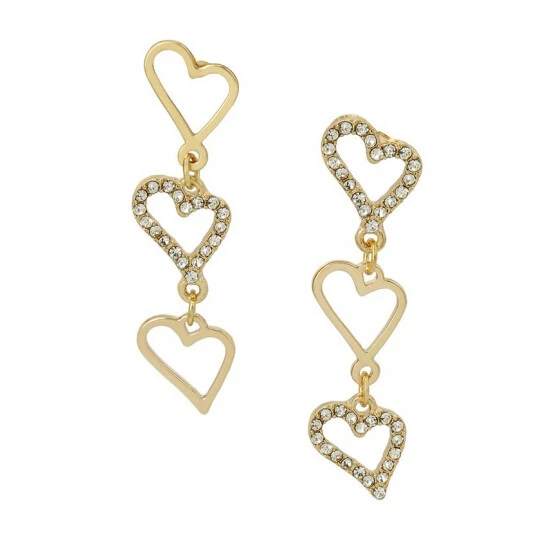 Cheapest 🎁 Steve Madden Heart Linear Earrings Crystal, Gold ✔️