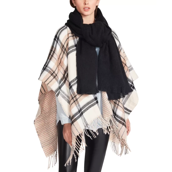 Outlet ❤️ Steve Madden 👩 Women's Solid Woven Blanket Scarf With Eyelash Fringe Black 💯 - Image 4