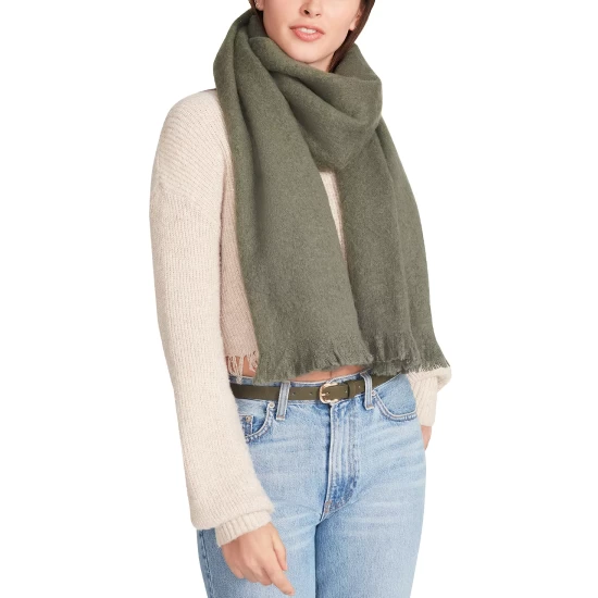 Outlet ❤️ Steve Madden 👩 Women's Solid Woven Blanket Scarf With Eyelash Fringe Black 💯 - Image 5