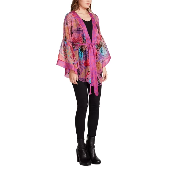 Cheap ⭐ Steve Madden 👩 Women's Tropical Jungle Tie Front Kimono Wrap Blue Tropical 💯 - Image 6