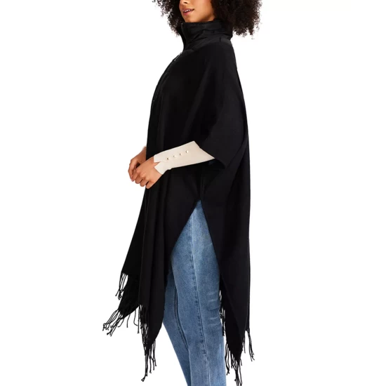 Outlet ❤️ Steve Madden 👩 Women's Solid Woven Blanket Scarf With Eyelash Fringe Black 💯 - Image 2
