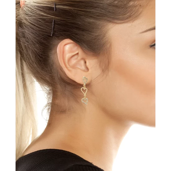 Cheapest 🎁 Steve Madden Heart Linear Earrings Crystal, Gold ✔️ - Image 3