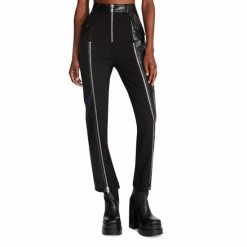 Buy 👍 Steve Madden 👩 Women's Carson Mixed-Media Zipper-Trim Pants Black 🤩
