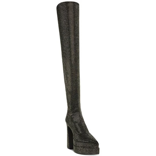 Best deal 🌟 Steve Madden 👩 Women's Sultry Rhinestone Over-The-Knee Platform 👗 Dress 🥾 Boots Black Rhinestone 😍