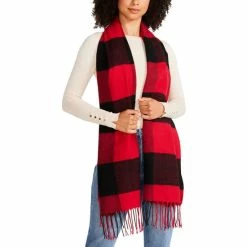 Budget 🔔 Steve Madden Buffalo Check Blanket Scarf With Fringe Detail Tan/ivory 🔥