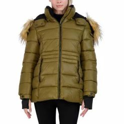 Best Pirce ๐งจ Steve Madden Trendy Plus Size Faux-Fur-Trim Hooded Shine Puffer ๐งฅ Coat, Created For Macy's White ๐