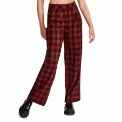 Budget 😀 Steve Madden 👩 Women's Isabella Plaid Wide-Leg Pants Medium Red ✔️