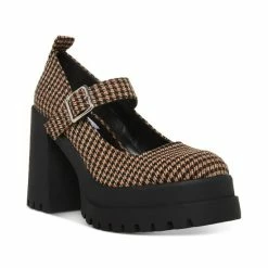 Top 10 🎁 Steve Madden 👩 Women's Orsen Lug-Sole Mary Jane Pumps Brown Plaid 🔔