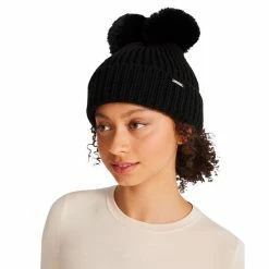 Deals 👏 Steve Madden 👩 Women's Knit Beanie With Plush Double Faux Fur Poms Ivory 👏