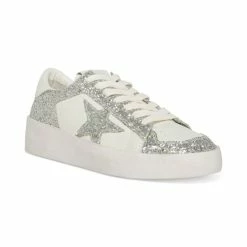 Best deal 🎁 Steve Madden 👩 Women's Perona Lace-Up Star 👟 Sneakers Silver Glitter/white 🎉