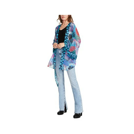 Cheap ⭐ Steve Madden 👩 Women's Tropical Jungle Tie Front Kimono Wrap Blue Tropical 💯 - Image 2