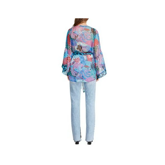 Cheap ⭐ Steve Madden 👩 Women's Tropical Jungle Tie Front Kimono Wrap Blue Tropical 💯 - Image 3