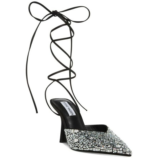 Cheapest 👍 Steve Madden 👩 Women's Ravish Rhinestone Ankle-Tie Pumps Black Gemstone ⌛