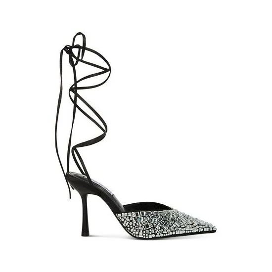 Cheapest 👍 Steve Madden 👩 Women's Ravish Rhinestone Ankle-Tie Pumps Black Gemstone ⌛ - Image 2