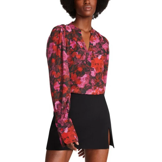 Hot Sale 🎉 Steve Madden 👩 Women's Hudson Chiffon Split-Neck Top Multi 🥰