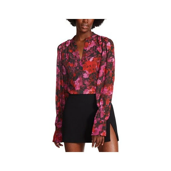 Hot Sale 🎉 Steve Madden 👩 Women's Hudson Chiffon Split-Neck Top Multi 🥰 - Image 3