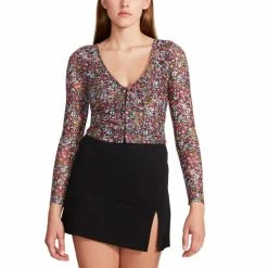 Deals 🔥 Steve Madden 👩 Women's Luna Floral-Print Long-Sleeve Top Multi 🎉