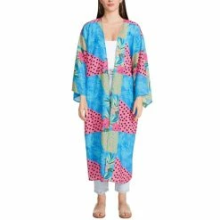 Wholesale 🔥 Steve Madden Tropical Patchwork Printed Maxi Kimono Blue Multi 🔥