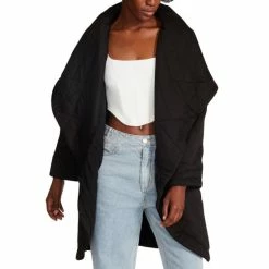 Discount 🌟 Steve Madden 👩 Women's Quilted Jones Open-Front Jacket Black ⌛