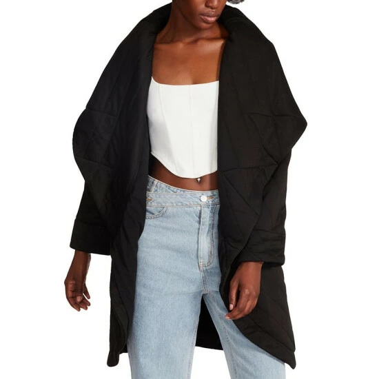 Discount 🌟 Steve Madden 👩 Women's Quilted Jones Open-Front Jacket Black ⌛