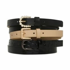 Cheap 🎁 Steve Madden 3-Pk. Smooth & Textured Buckle-Detail Belts Tan/black ⭐